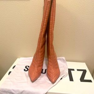 Schutz High Snakeskin Embossed Leather Boots